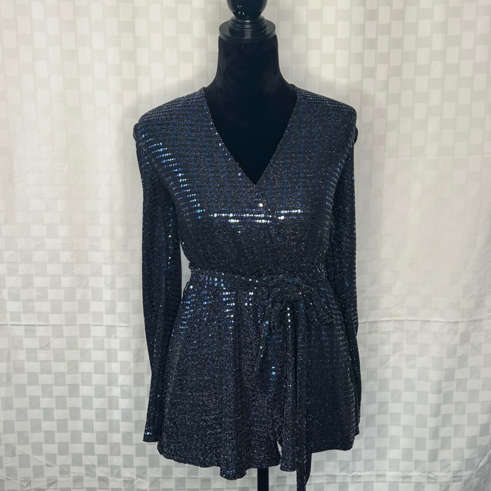 Lulus Bettie Royal Blue Metallic Long Sleeve Romper